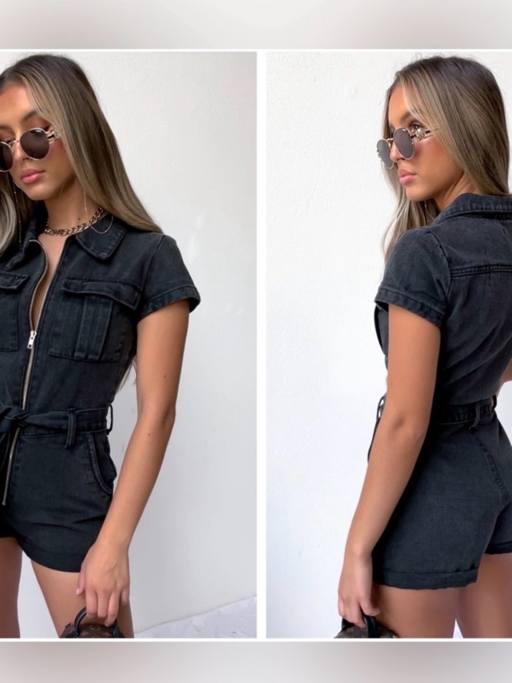 WHITE FOX - Black Summer of Love Zip-Front Playsuit - Picture 3 of 3